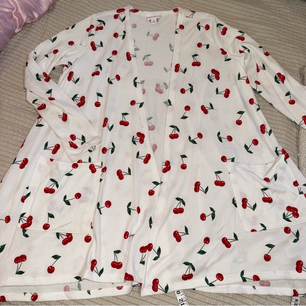 White LulaRoe Cherry Swing Cardigan medium